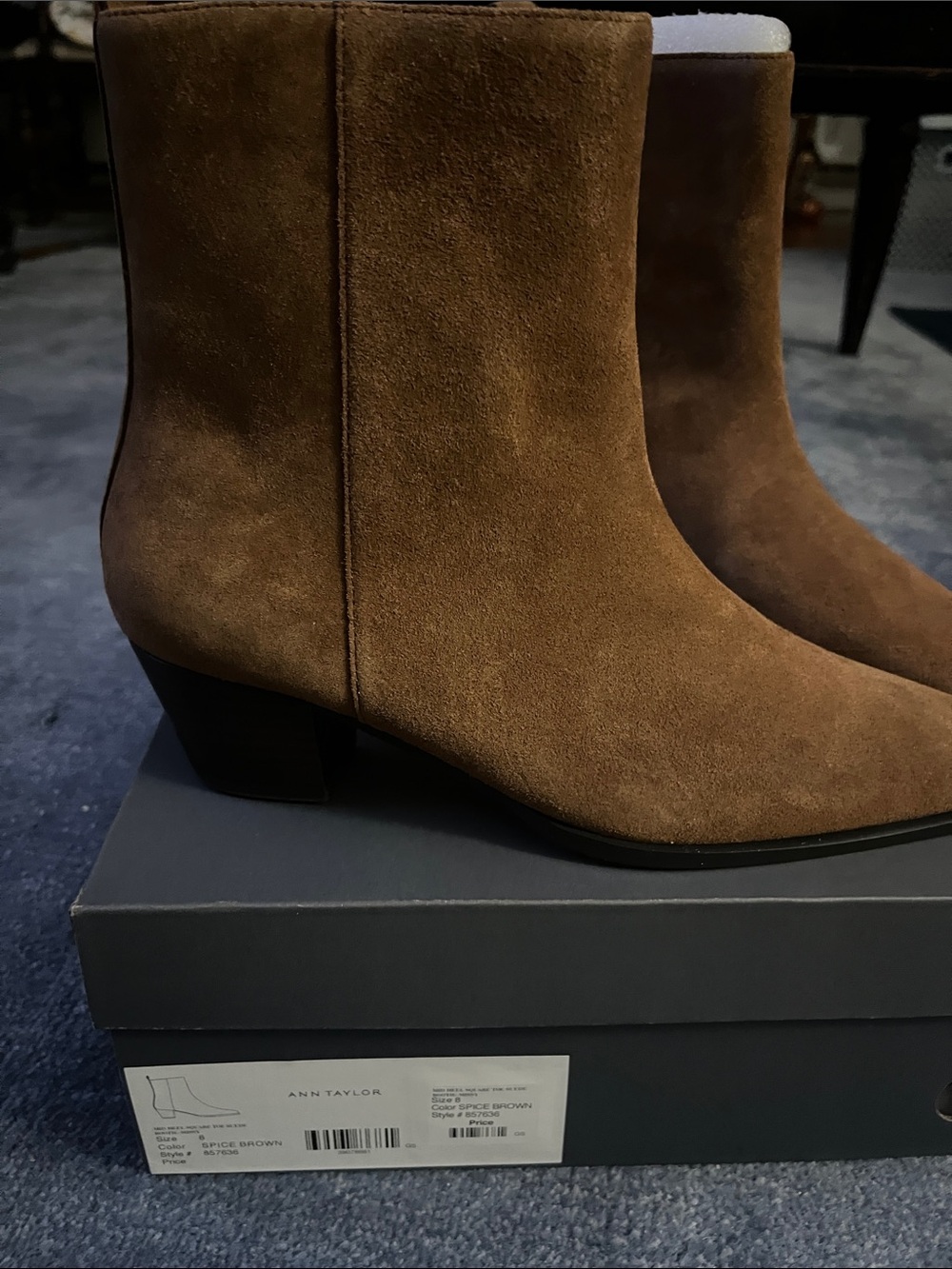 Ann Taylor Tan Suede Ankle Booties with Low Block Heel